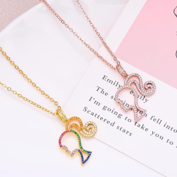 NEW 💗 Women's Rose Gold Barbie Dainty Necklace Logo Head Movie Sparkly Gift - Picture 4 of 10